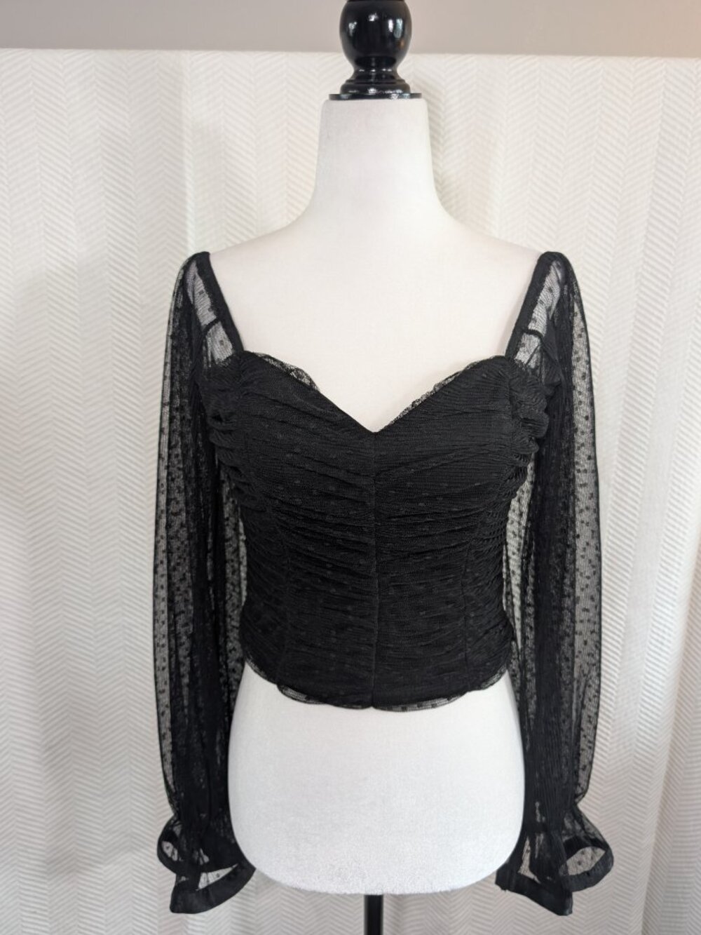 Seven Sisters Black Ruched Corset Top Sheer Long Sleeve Medium NWT Whimsigoth